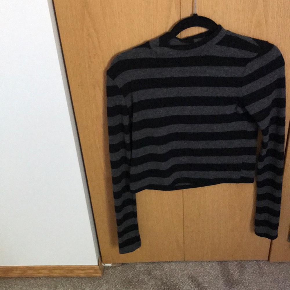 Anistar striped high neck long sleeve sweater